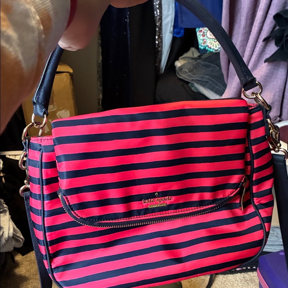 kate spade Pink & Navy Striped Shoulder Bag